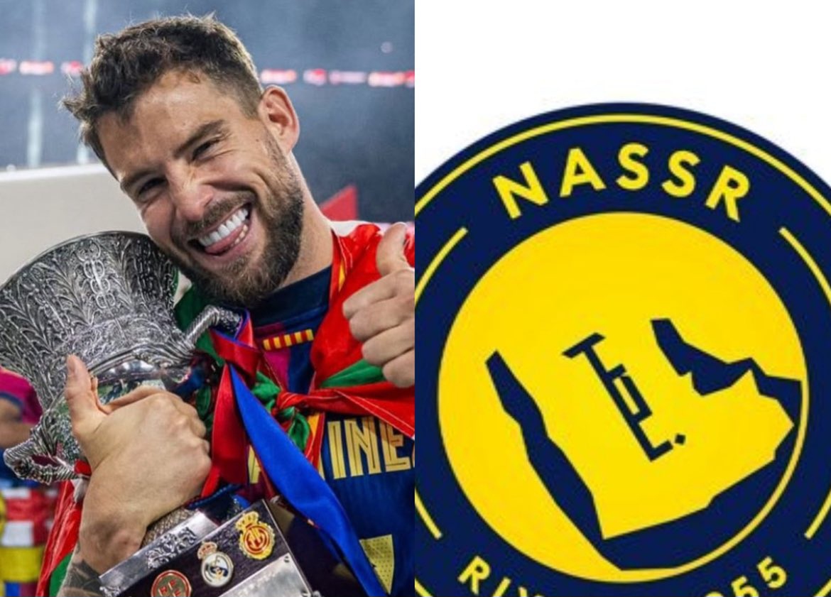 عکس از اینیگو مارتینز دفاع بارسلونا و لوگوی النصر عربستان