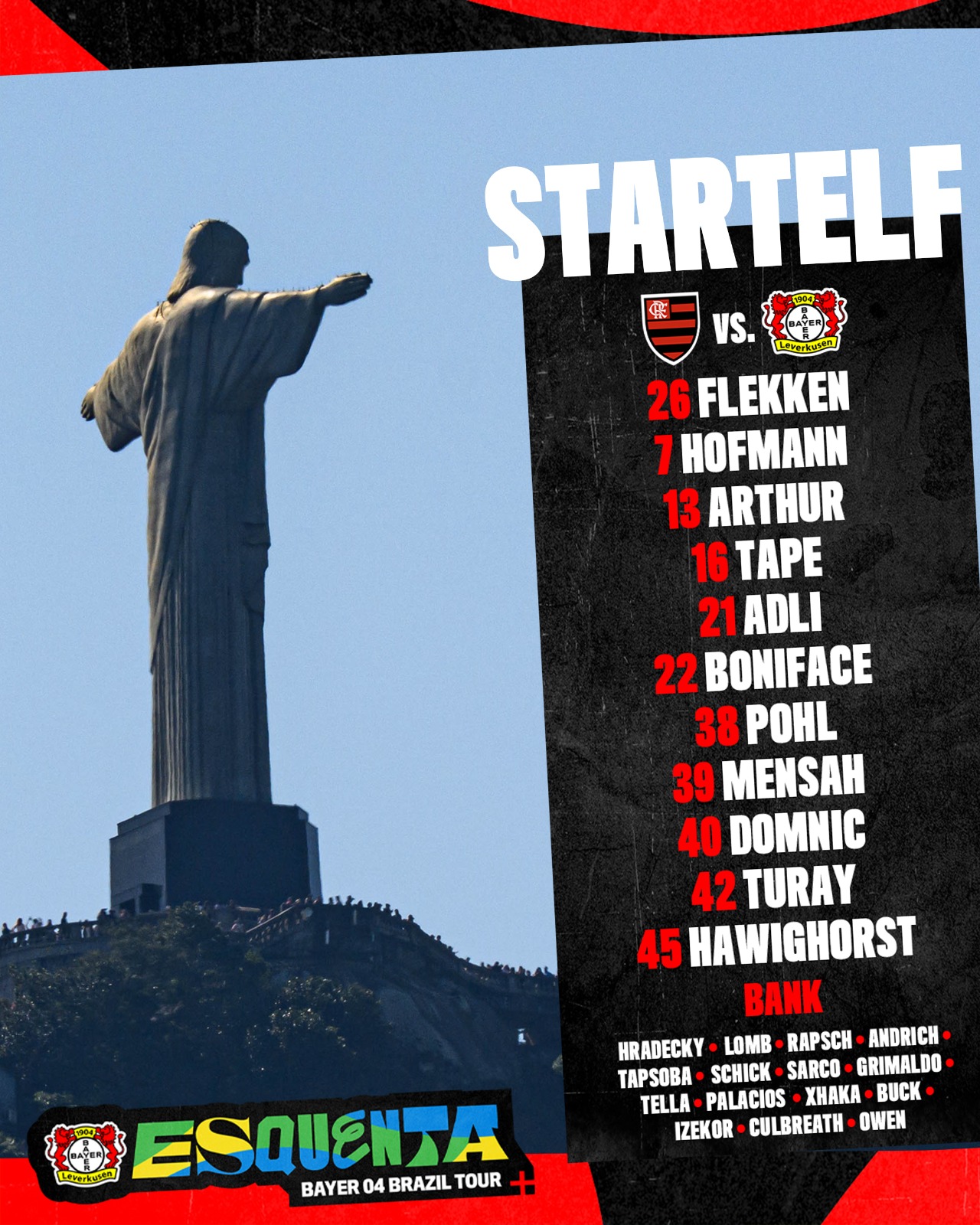 ترکیب ابتدایی بایرلورکوزن مقابل تیم زیر ۲۰ سال فلامینگو