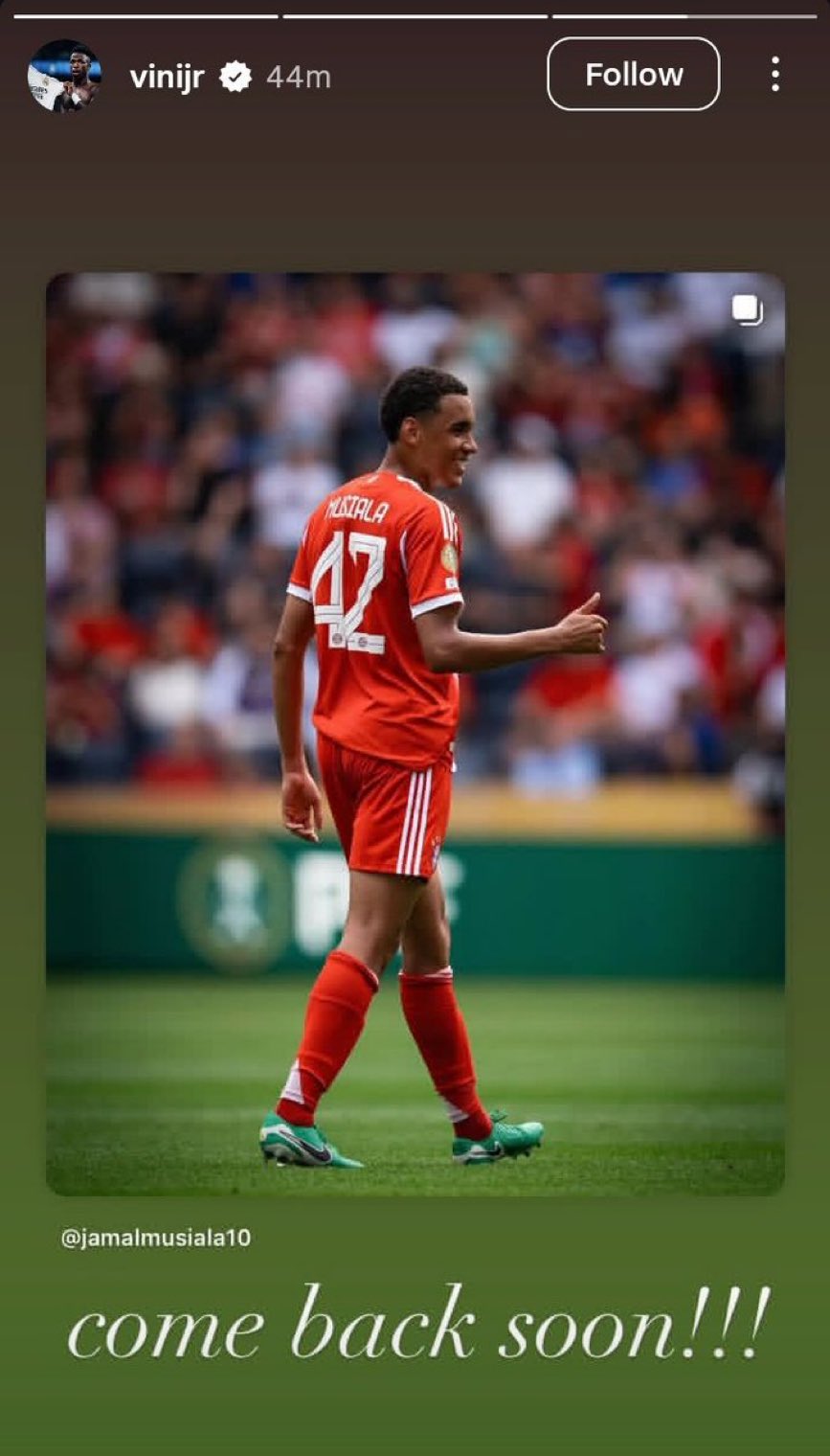 دلداری وینیسیوس جونیور به موسیالا پس از مصدومیت ستاره‌ی جوان بایرن مونیخ 