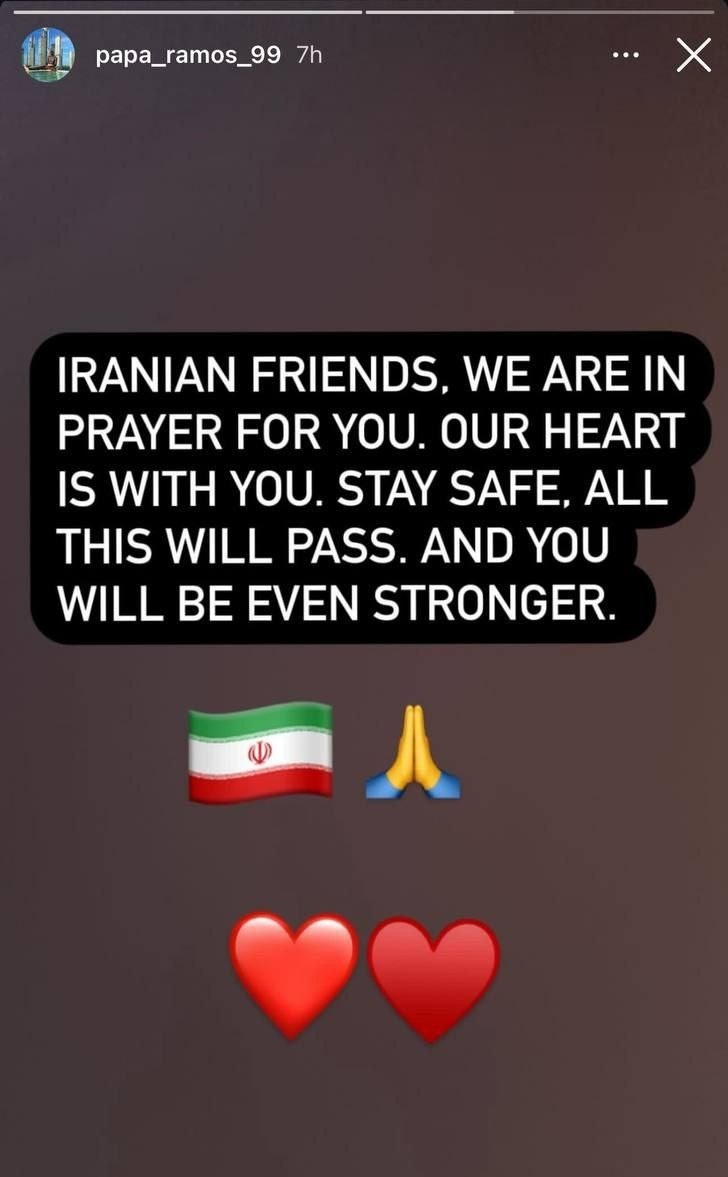 عثمان اندونگ مدافع میانی سنگالی تیم گل گهر سیرجان- استوری اینستگرامی همدردی با ایران